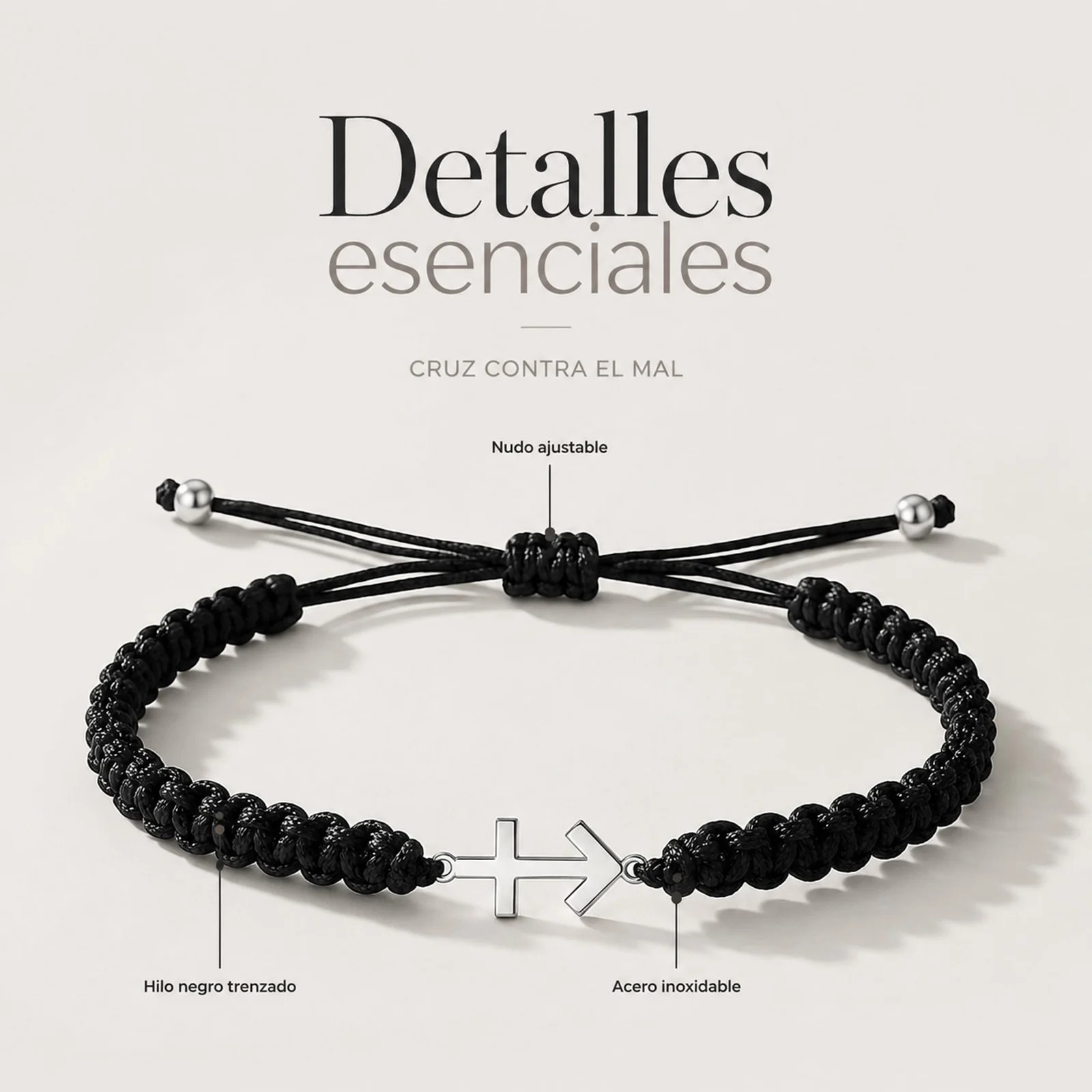 PULSERA HILO DESTINO  CON CRUZ CONTRA EL MAL ACERO PLATEADO