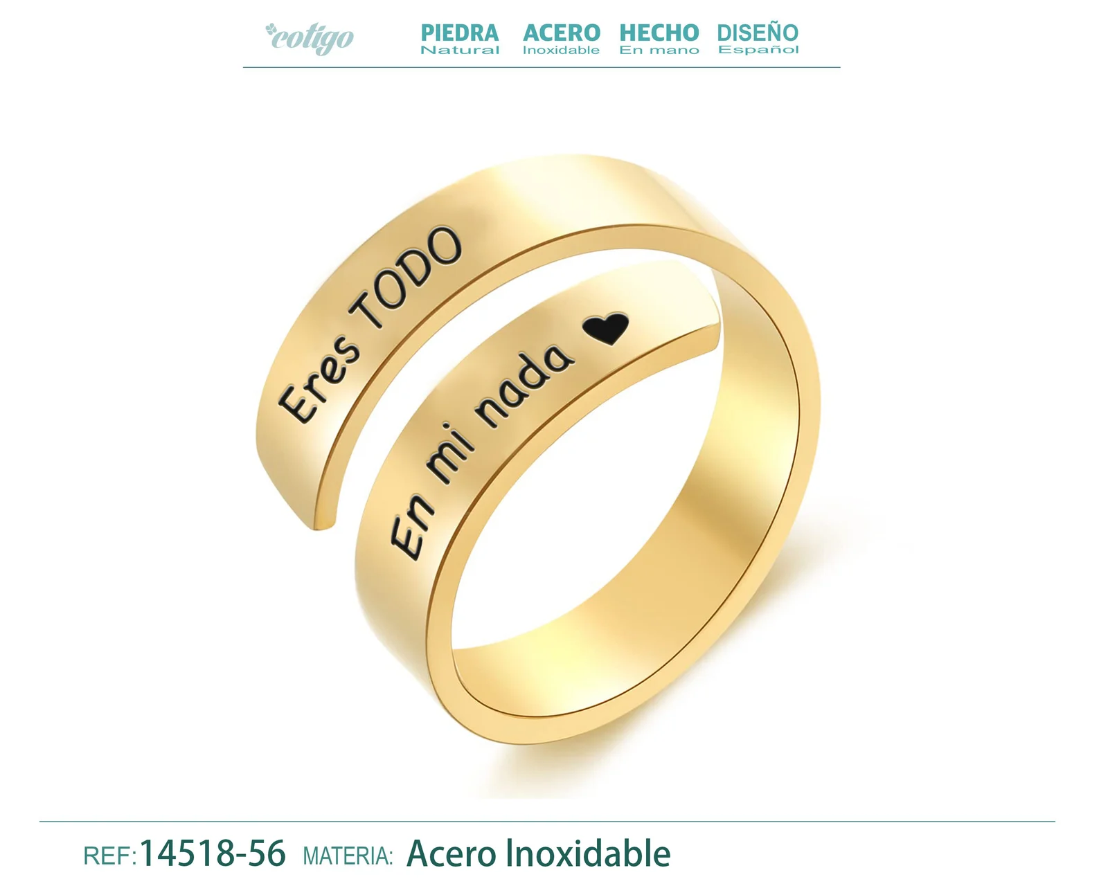 Anillo Acero con Mensaje Espa?ol Dorado