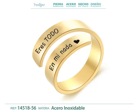 Anillo Acero con Mensaje Espa?ol Dorado