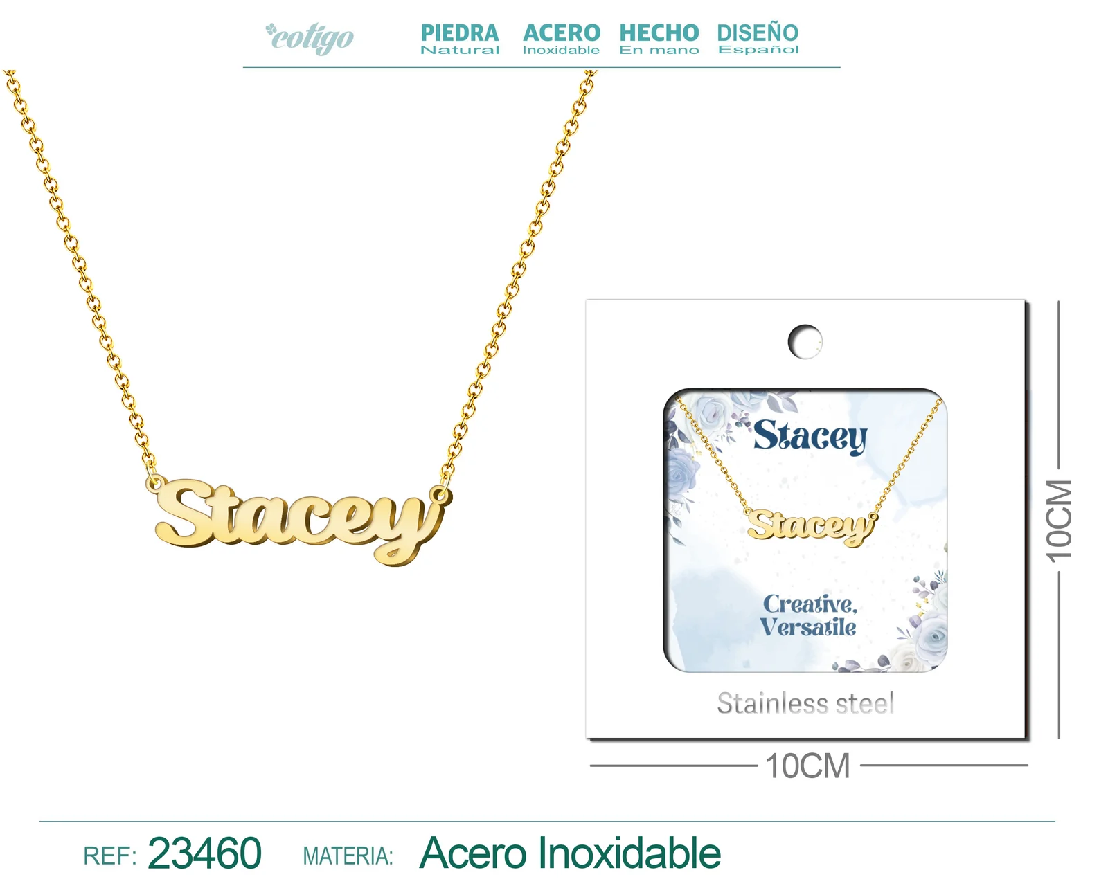 COLLAR NOMBRE INGLES STACEY ACERO CON SOBRE