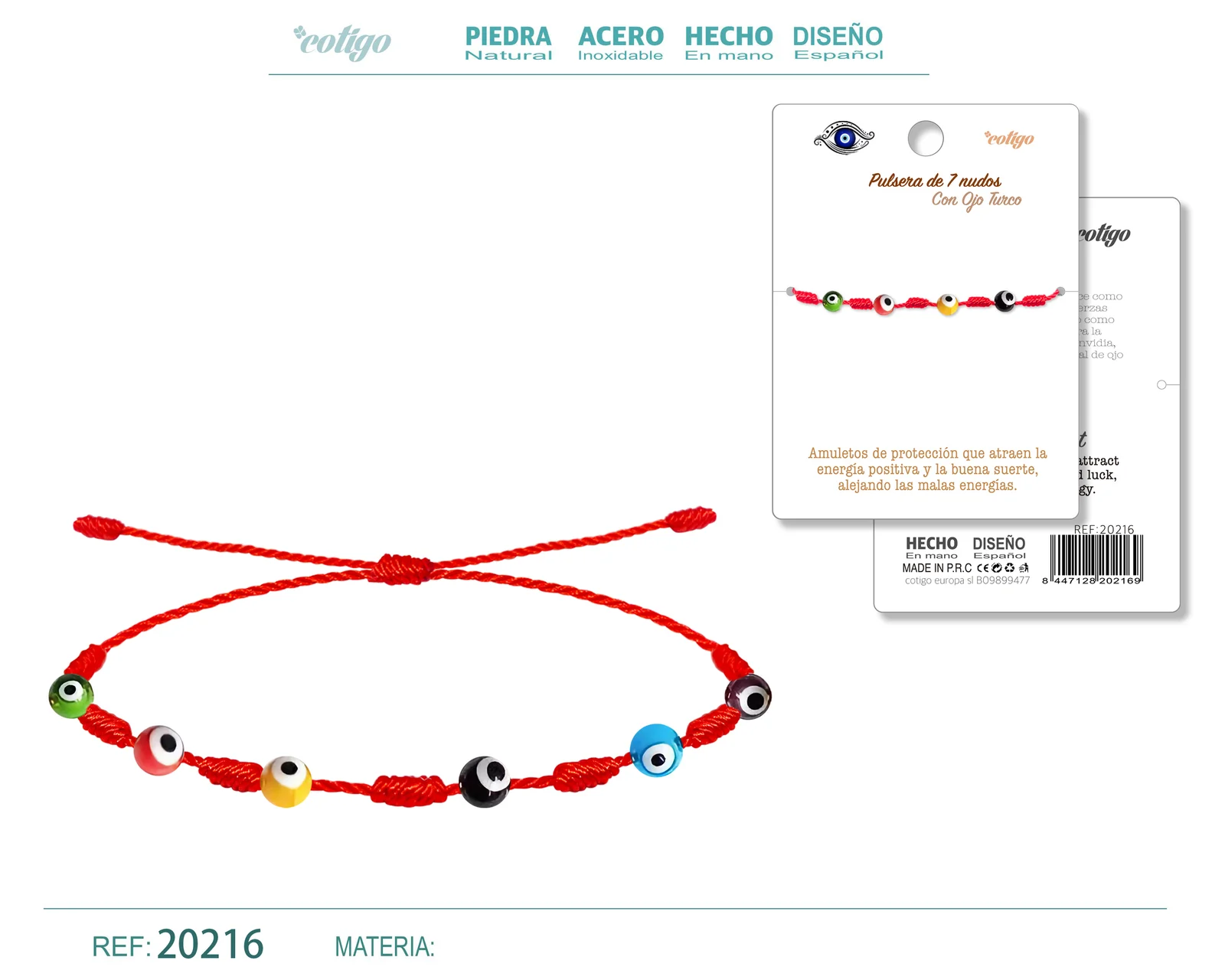 PULSERA 7 NUDOS CON 6 OJO DE TURCO MULTICOLOR