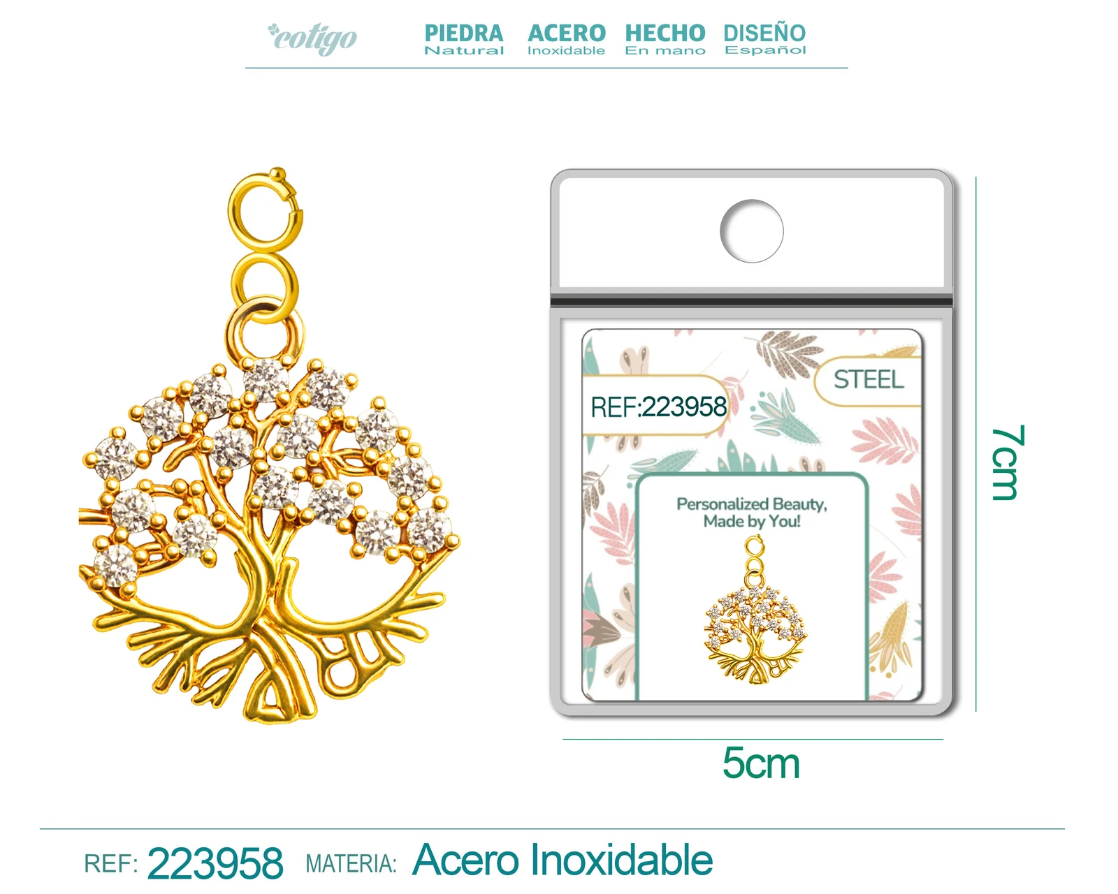 CHARM DE COBRE CHAPADO A ORO 14K CON CIRCONITA-CON CIERRE