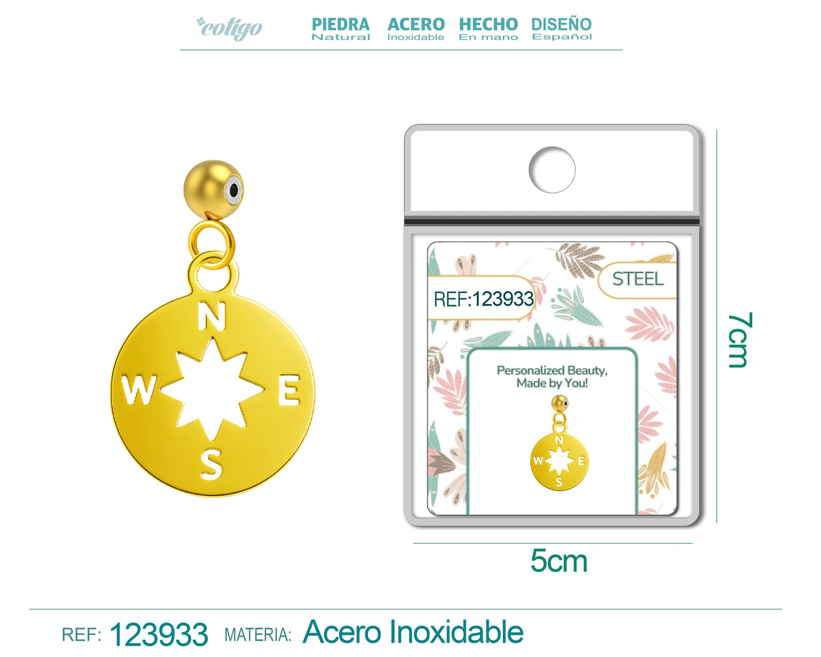 CHARM ACERO INOXIDABLE COLOR DORADO -CON BOLA DE GOMA