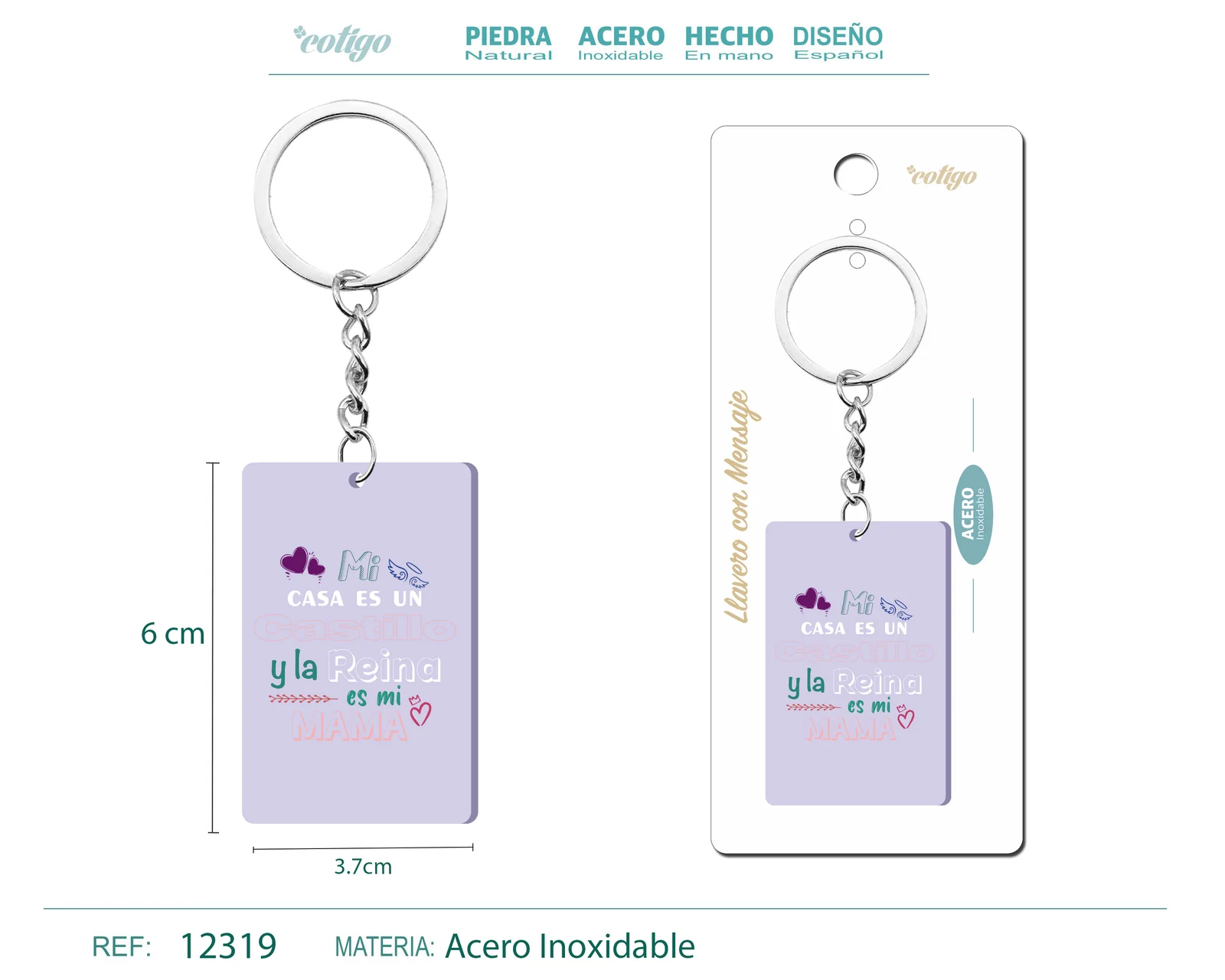 LLAVERO MENSAJE COLORES CON ACCESORIO ACERO