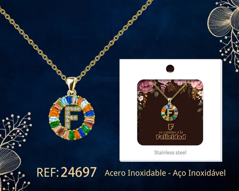 COLGANTE LETRA F CHAPADO ORO 14K CON CIRCONITA