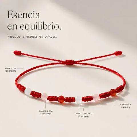 PULSERA 7 NUDOS CON  CARNEOLA+CUARZO BLANCO+CUARZO ROSA 4MM