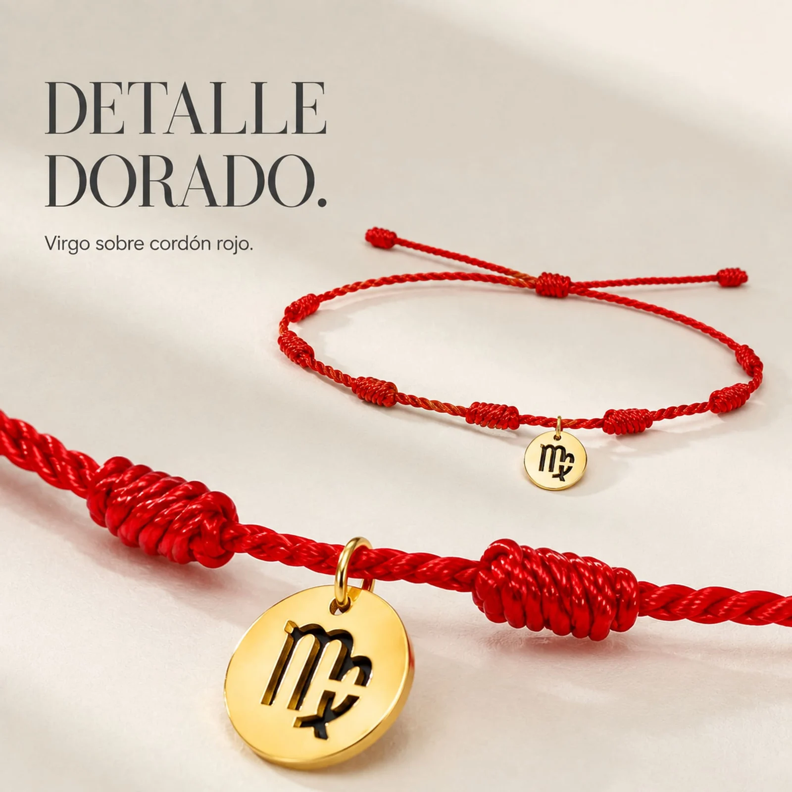 PULSERA 7 NUDOS CON VIRGO ACERO. COLOR DORADO
