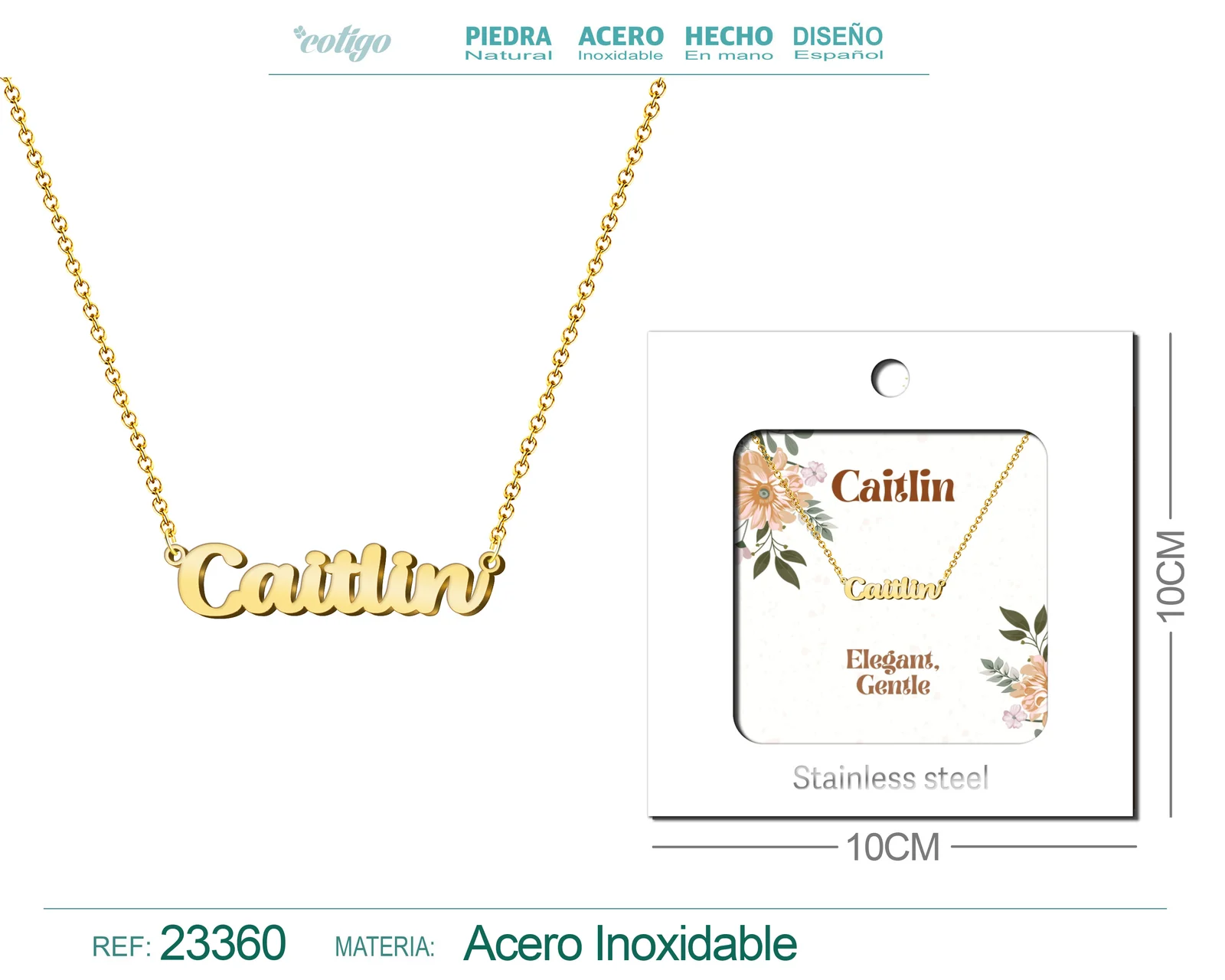 COLLAR NOMBRE INGLES CAITLIN ACERO CON SOBRE