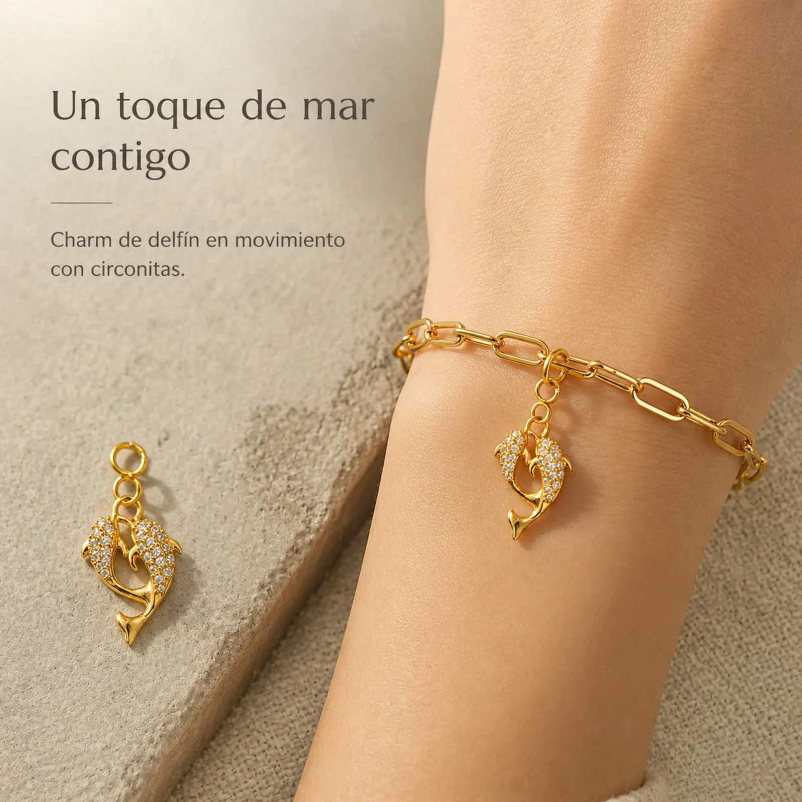 CHARM DE COBRE CHAPADO A ORO 14K CON CIRCONITA-CON CIERRE