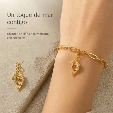CHARM DE COBRE CHAPADO A ORO 14K CON CIRCONITA-CON CIERRE