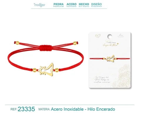 PULSERA HILO ENCERADO CON VIRGEN DEL PILAR ACERO COLOR DORADO
