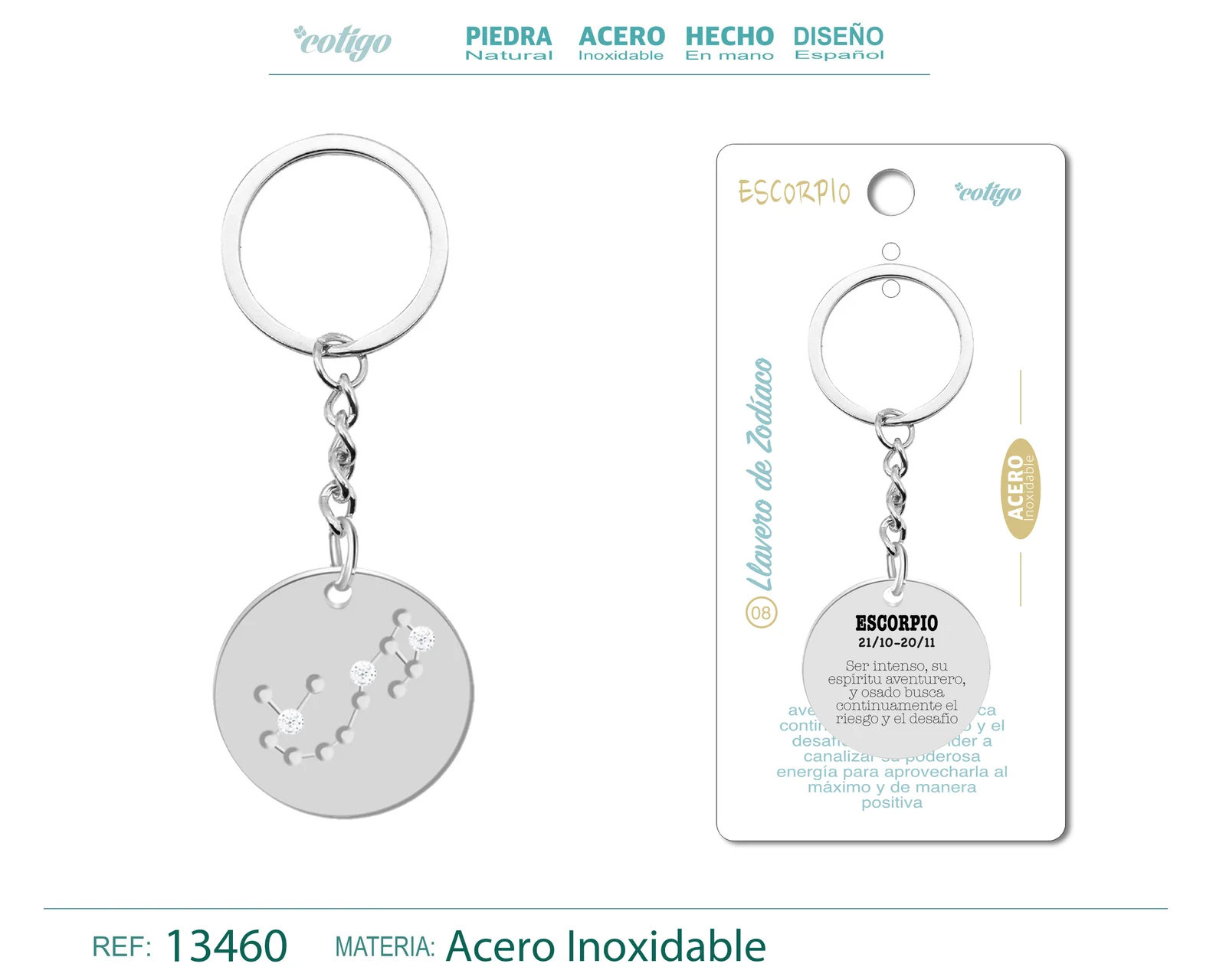 LLAVERO ACERO CON ZODIACO ESCORPIO