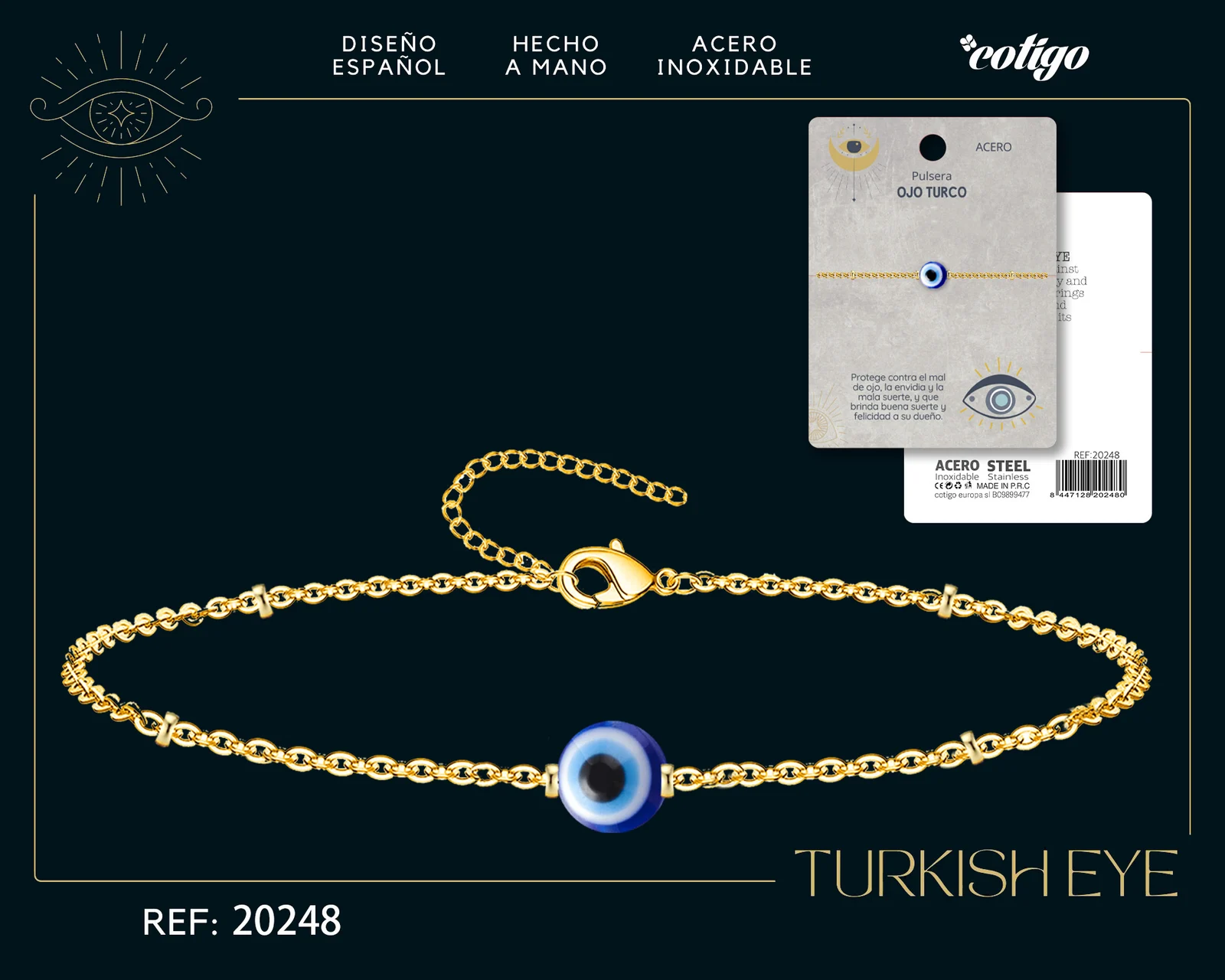 PULSERA OJO TURCO ACERO COLOR DORADO