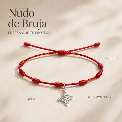 PULSERA 7 NUDOS CON NUDO DE BRUJA ACERO PLATEADO