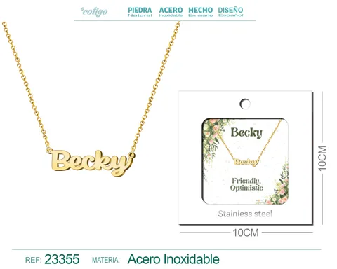 COLLAR NOMBRE INGLES BECKY ACERO CON SOBRE