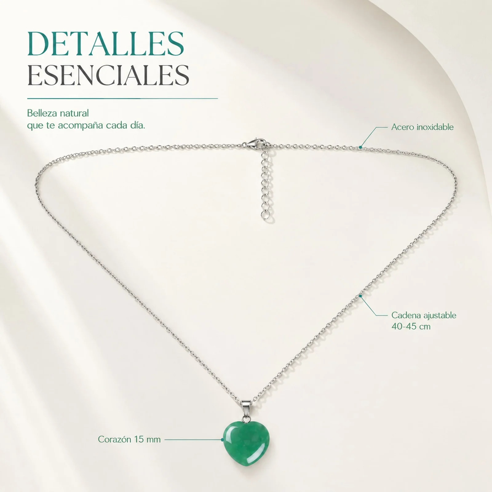 Colgante Piedra Aventurina Verde con cadena Acero Inoxidable