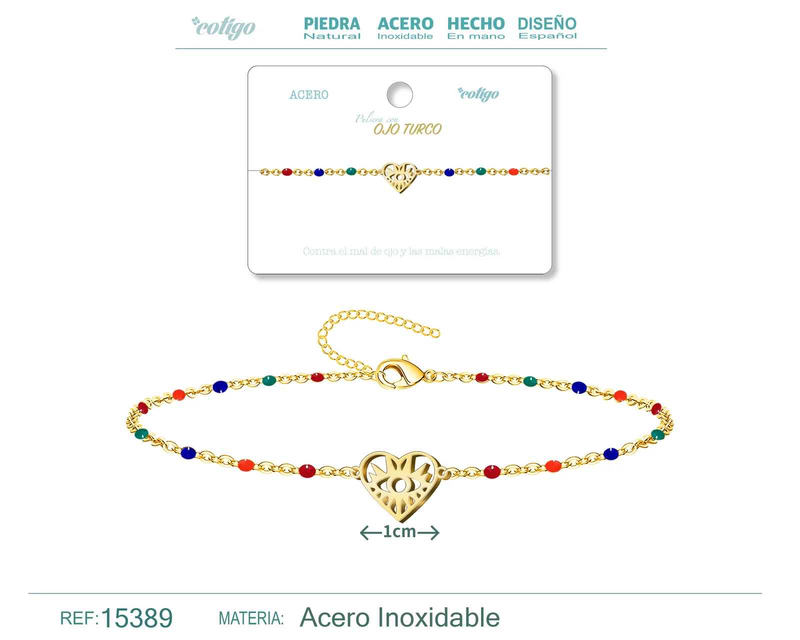 PULSERA ACERO MULTICOLOR CON OJO DE TURCO