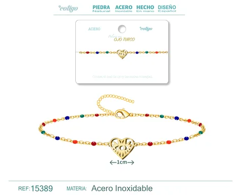PULSERA ACERO MULTICOLOR CON OJO DE TURCO