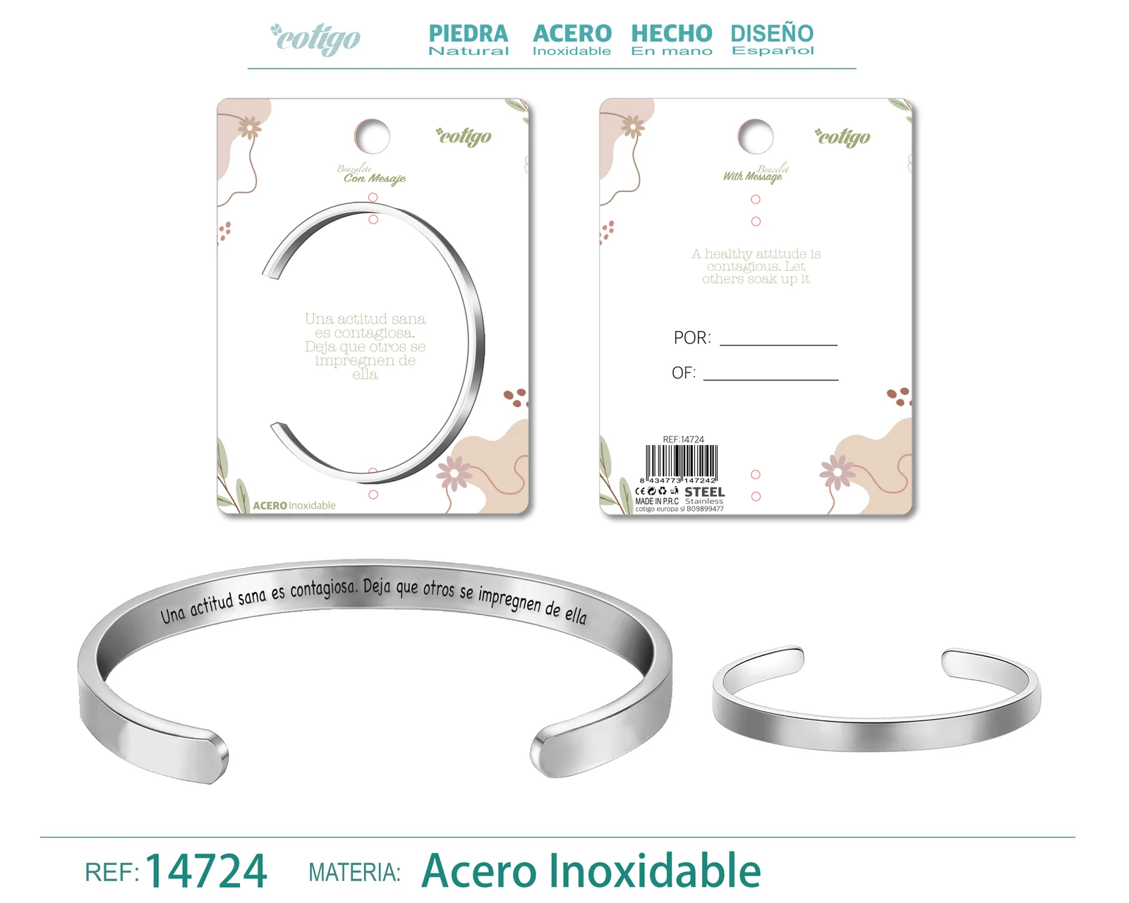 BRAZALETE ACERO CON MENSAJE ESPAÑOL