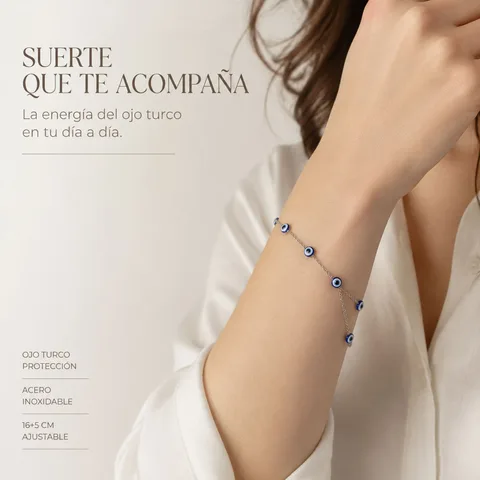 PULSERA OJO TURCO ACERO COLOR PLATEADO