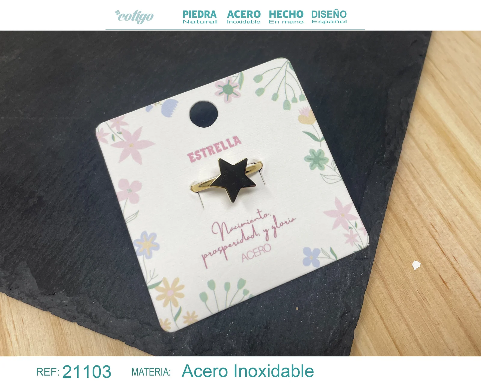 ANILLO ESTRELLA ACERO COLOR DORADO