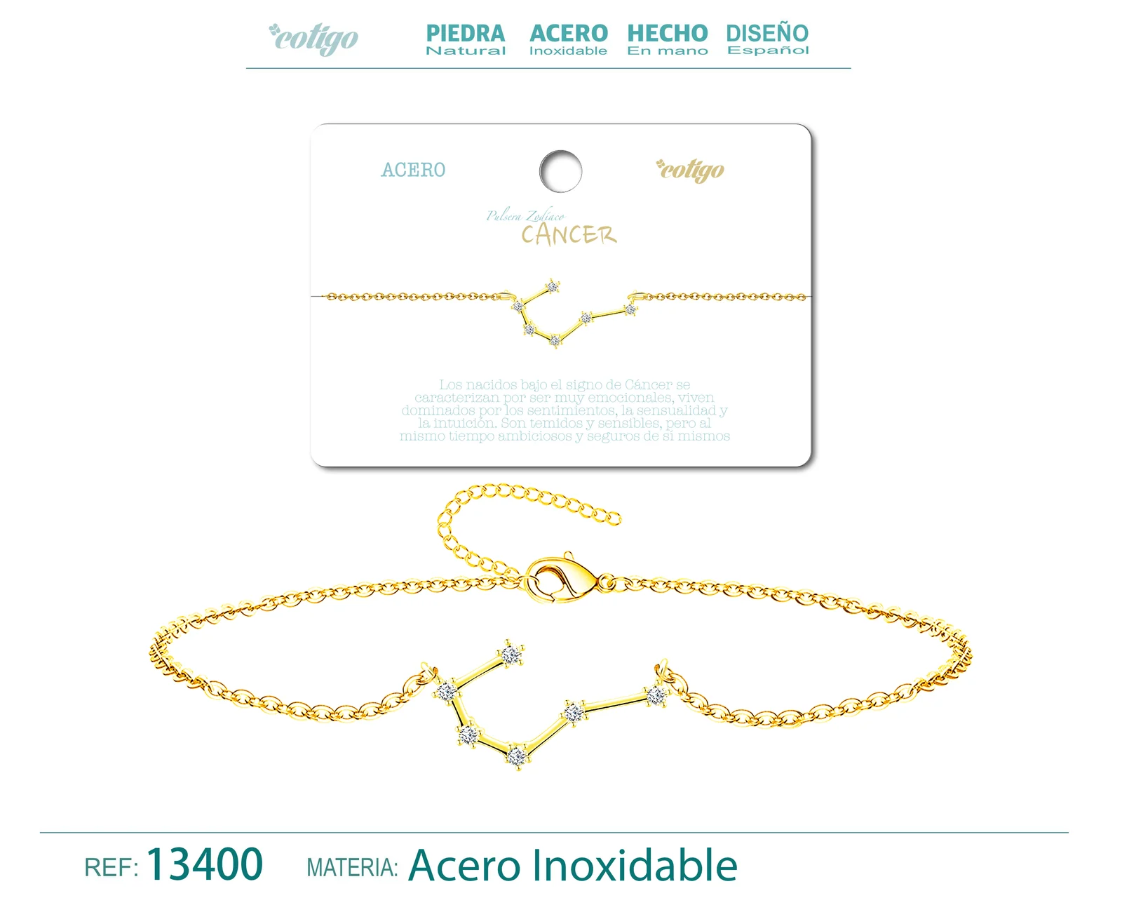 PULSERA MAPA ESTELAR DEL ZODIACO CANCER DORADO CON STRAS