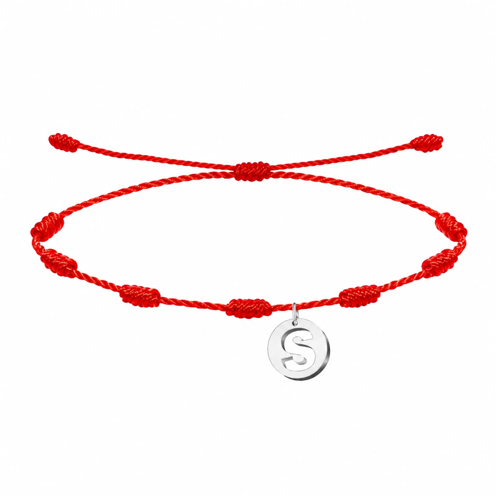 PULSERA 7 NUDOS CON LETRA S COLOR PLATEADO