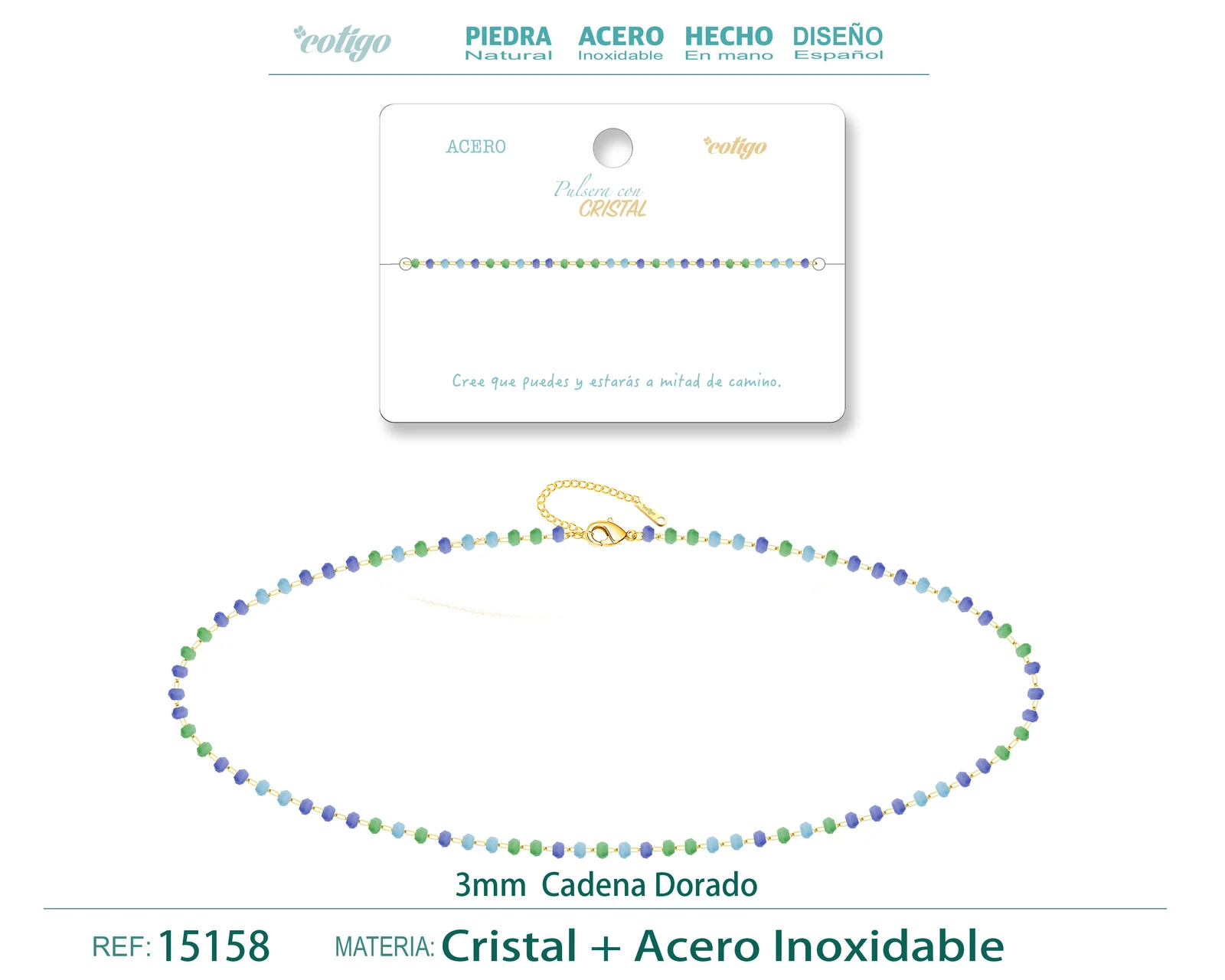 PULSERA ACERO COLOR DORADO CON BOLA CRISTA
