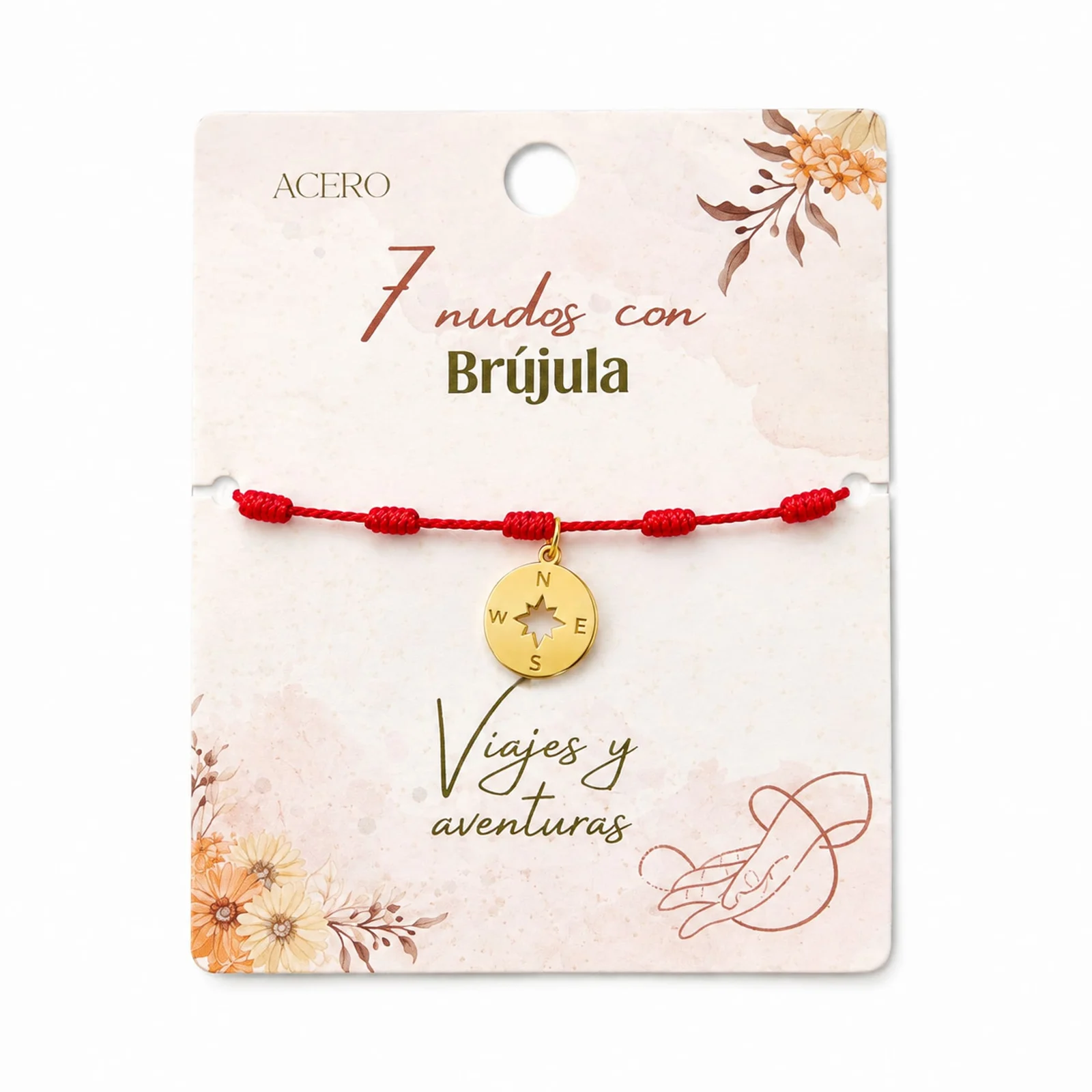 PULSERA 7 NUDOS CON BRÚJULA COLOR DORADO