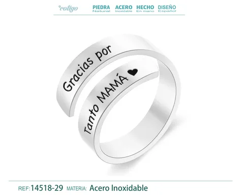 Anillo Acero con Mensaje Espa?ol Plateado