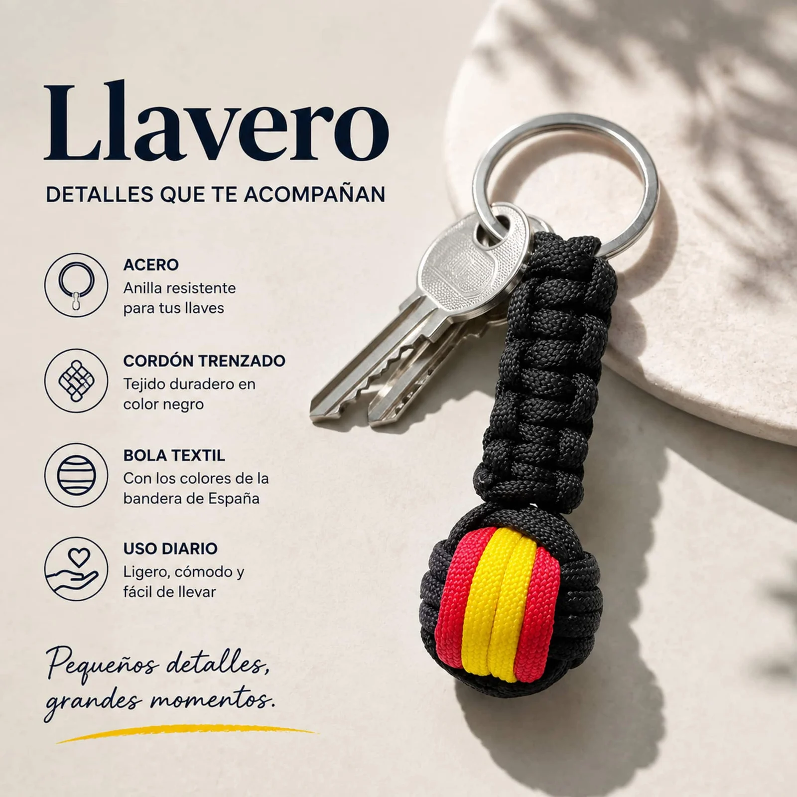 LLAVERO BOLA DE CUERDA CON ARO ACERO