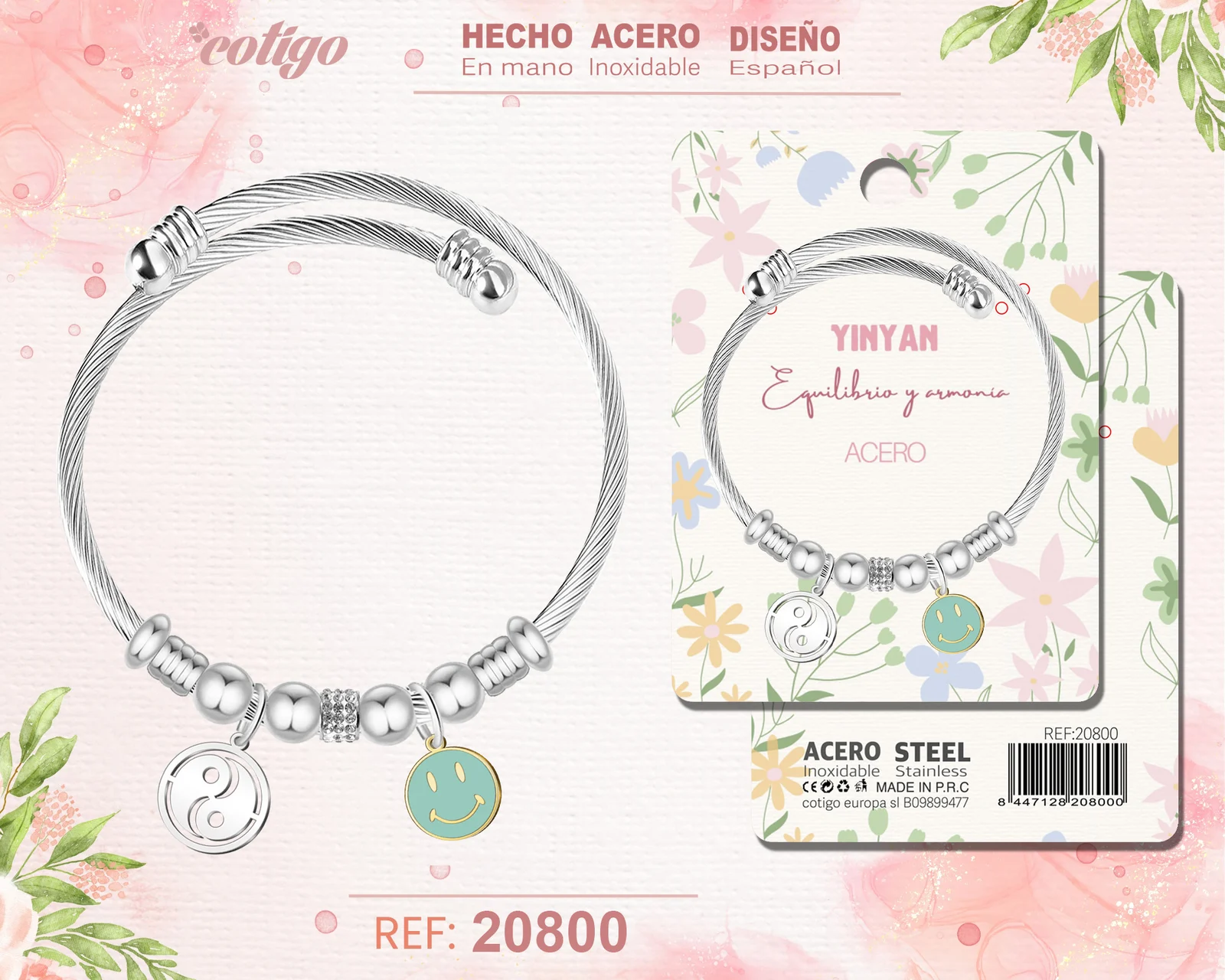 BRAZALETE ACERO CON: YINYAN