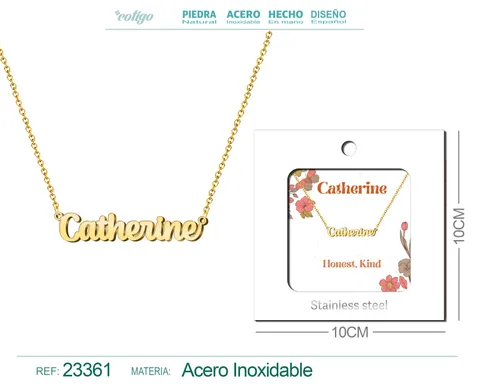 COLLAR NOMBRE INGLES CATHERINE ACERO CON SOBRE