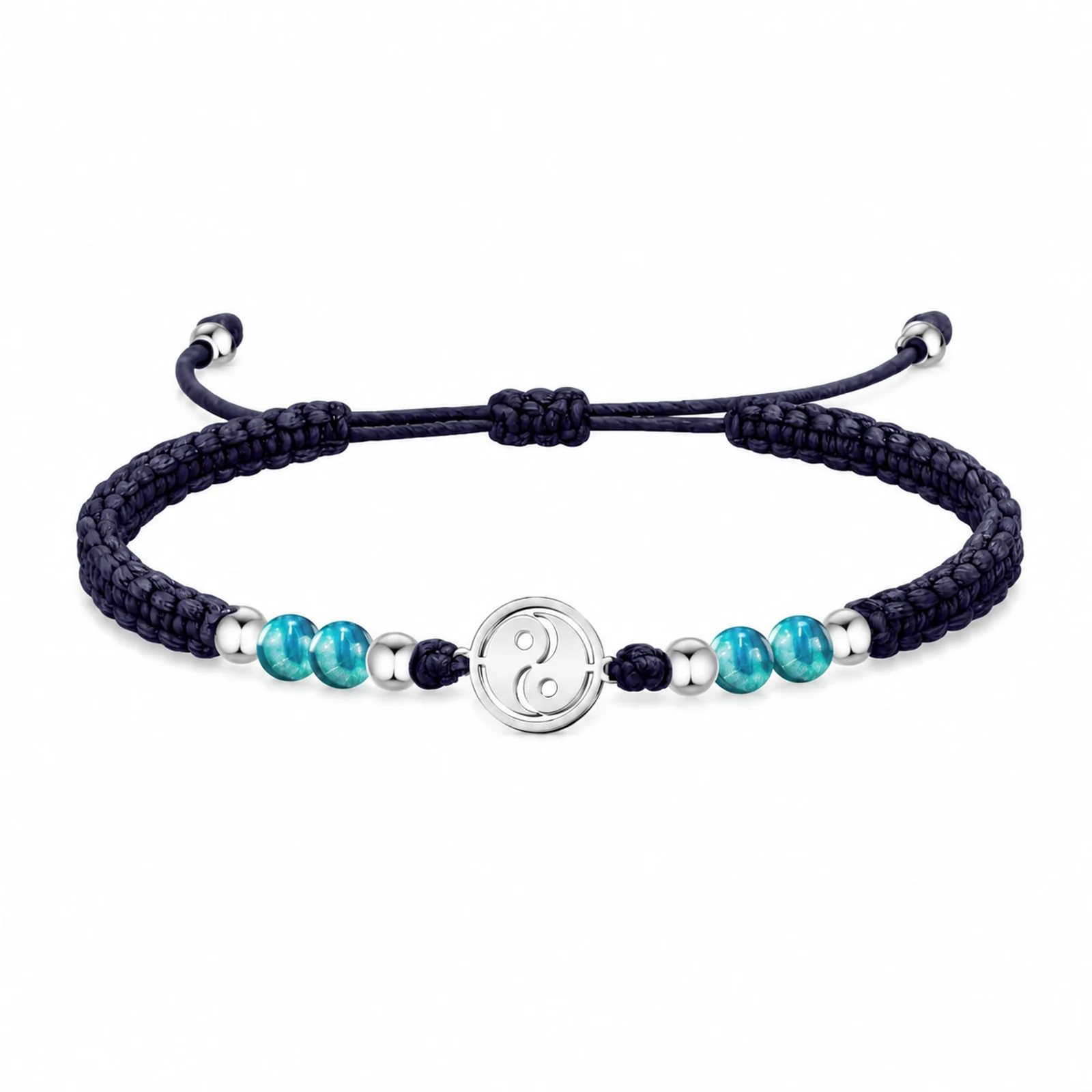 PULSERA HILO ENCERADO CON ÁGATA AZUL Y YINYAN ACERO