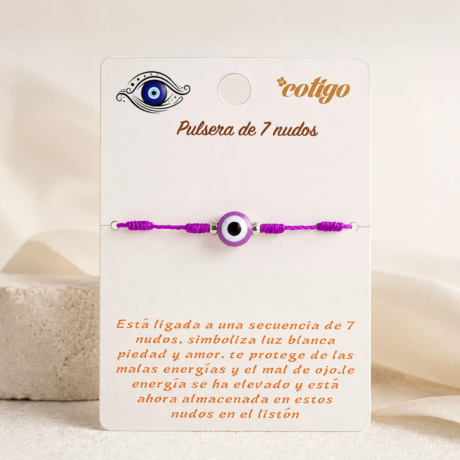 PULSERA 7 NUDOS VIOLETA CON OJO TURCO