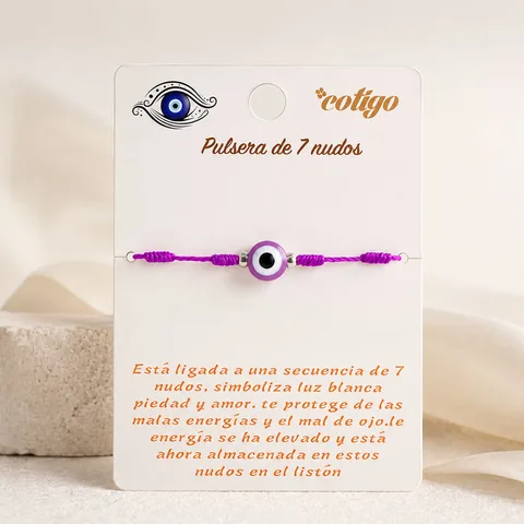PULSERA 7 NUDOS VIOLETA CON OJO TURCO