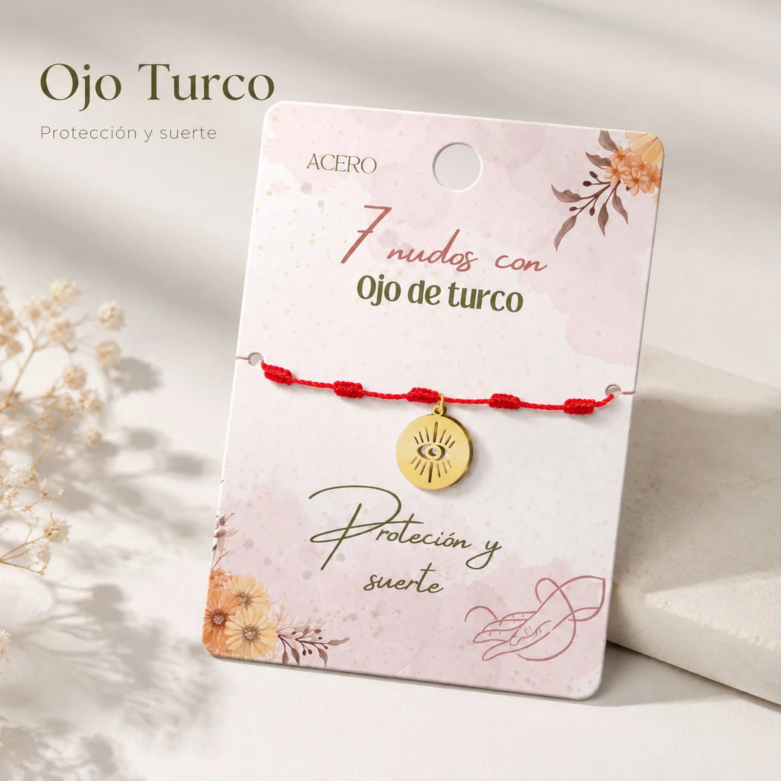PULSERA 7 NUDOS CON OJO TURCO COLOR DORADO