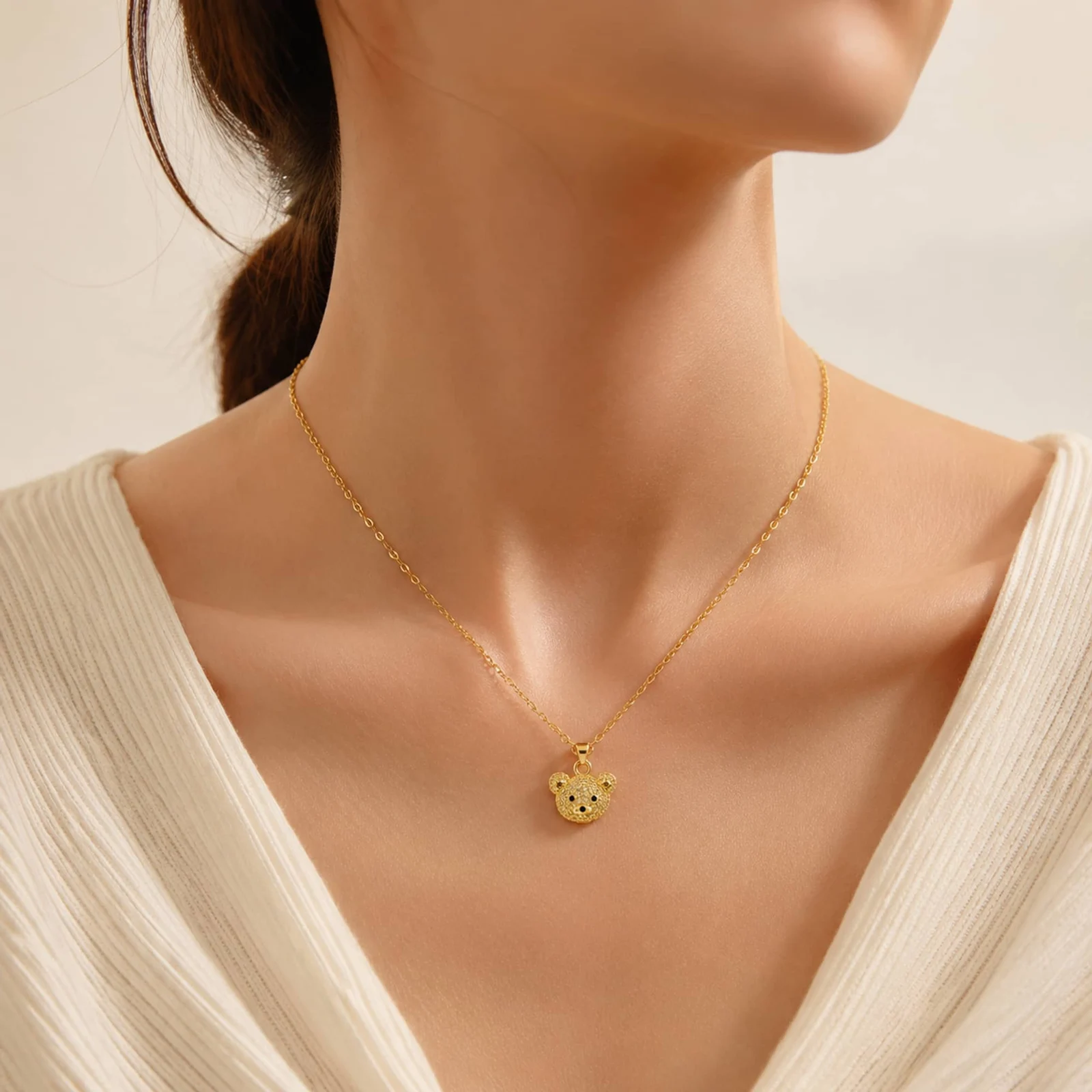 Colgangte Cobre con Circonita Colar Dorado y Cadena Acero