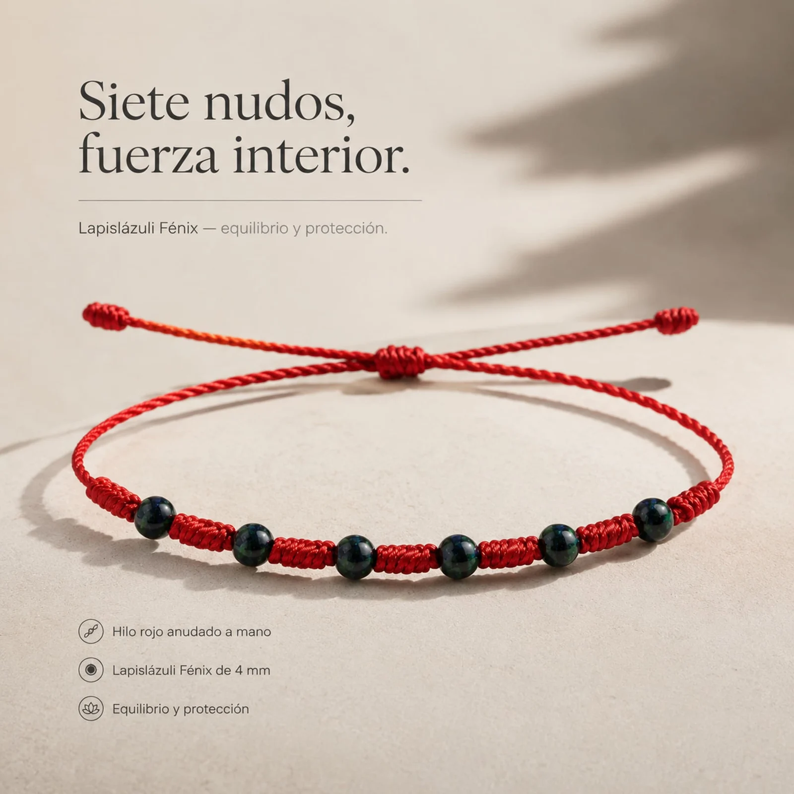 PULSERA 7 NUDOS CON  LAPISLÁZULI FÉNIX 4MM