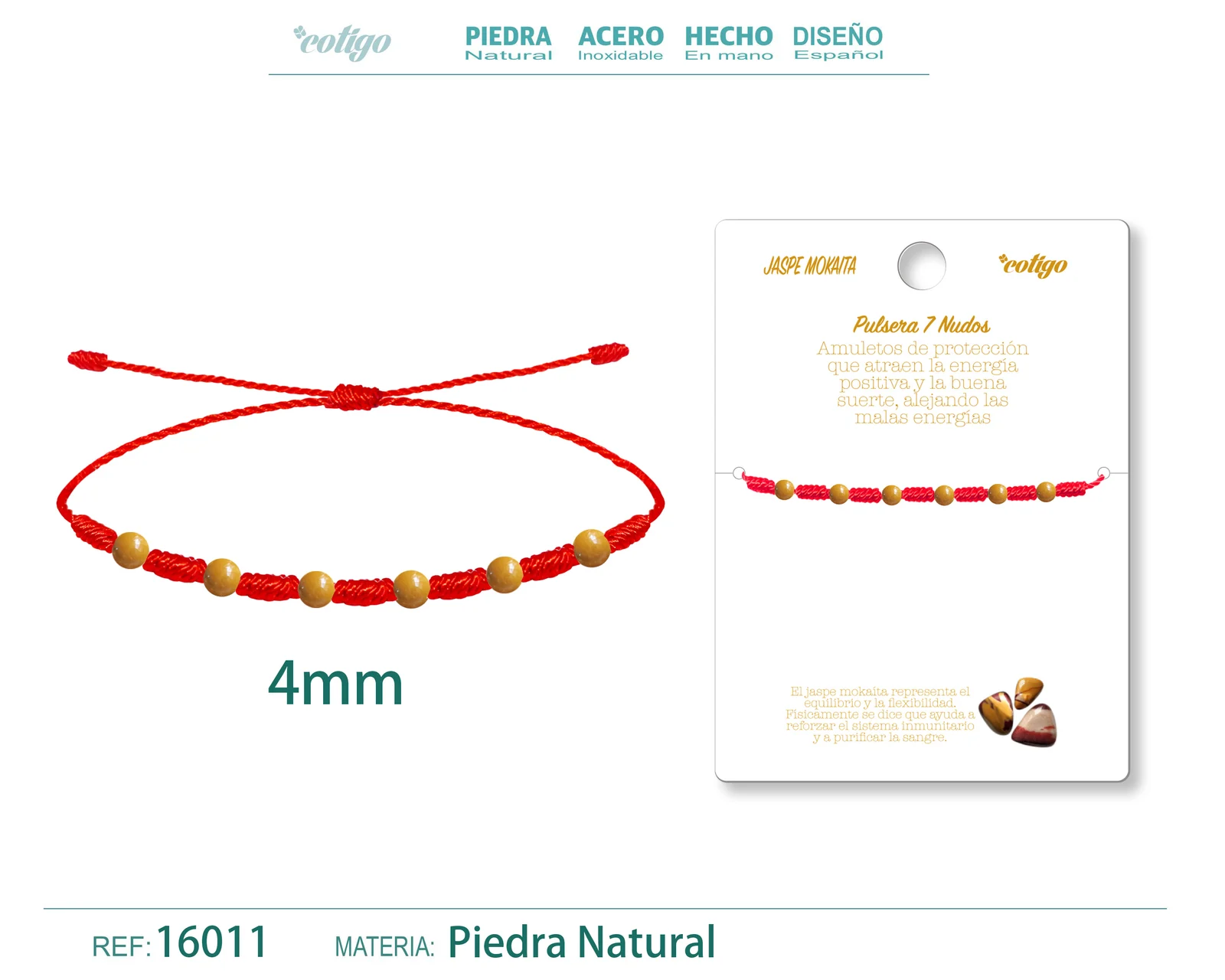 PULSERA 7 NUDOS CON  JASPE MOKAITA 4MM