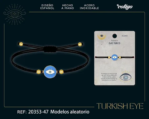 Pulsera Hilo encerado Negro CON OJO TURCO Dorado