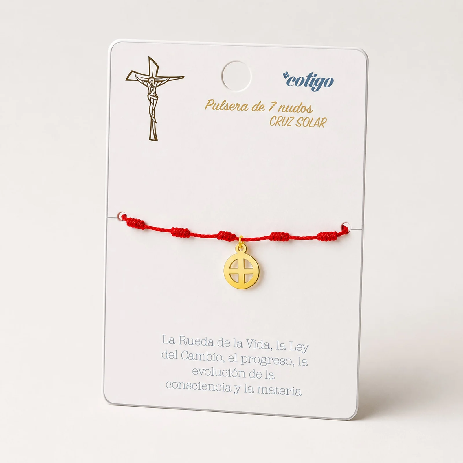 PULSERA 7 NUDOS CON CRUZ SOLAR COLOR DORADO