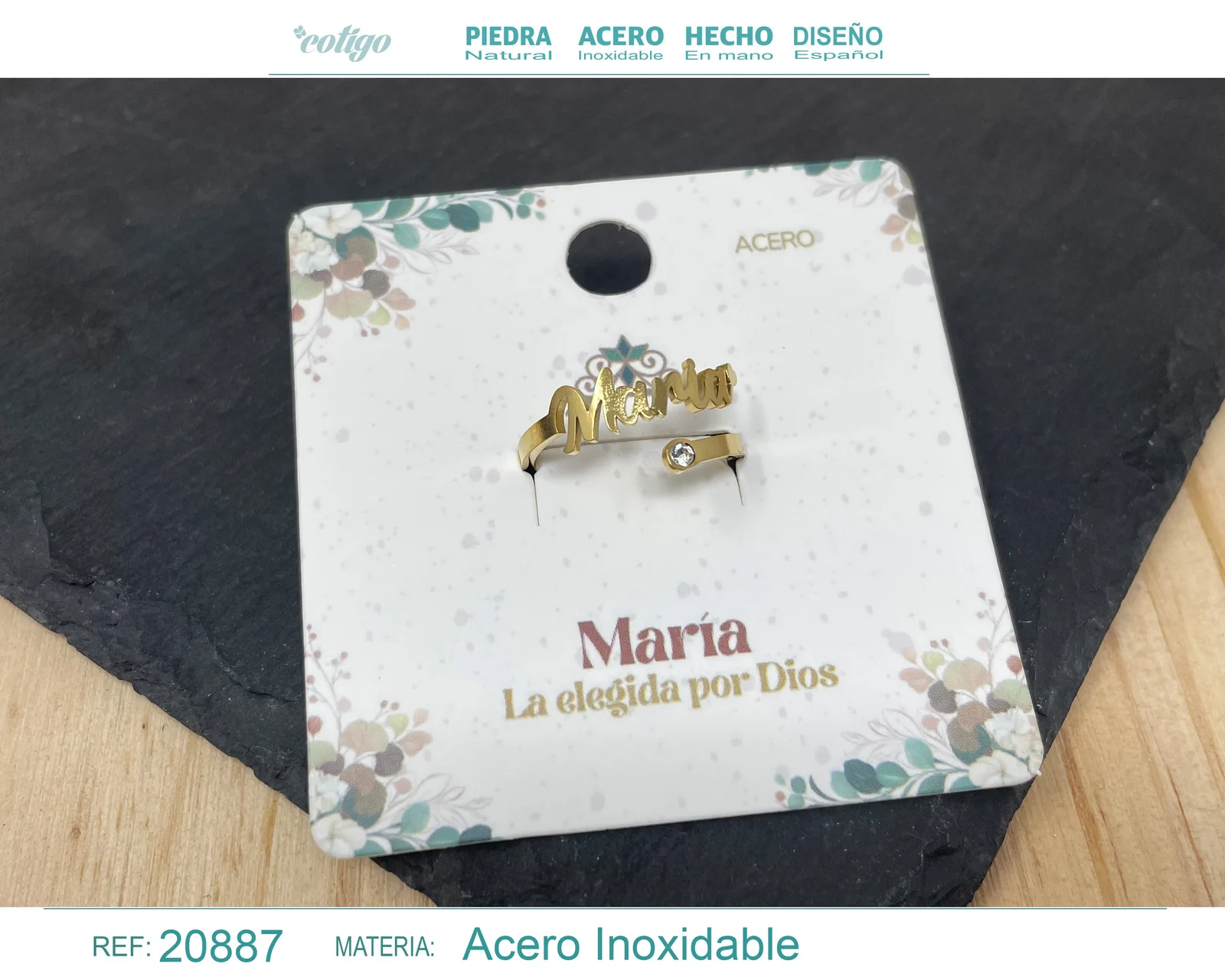 ANILLO NOMBRE MARÍA ACERO COLOR DORADO