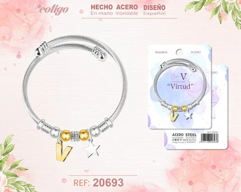 BRAZALETE ACERO CON LETRA V