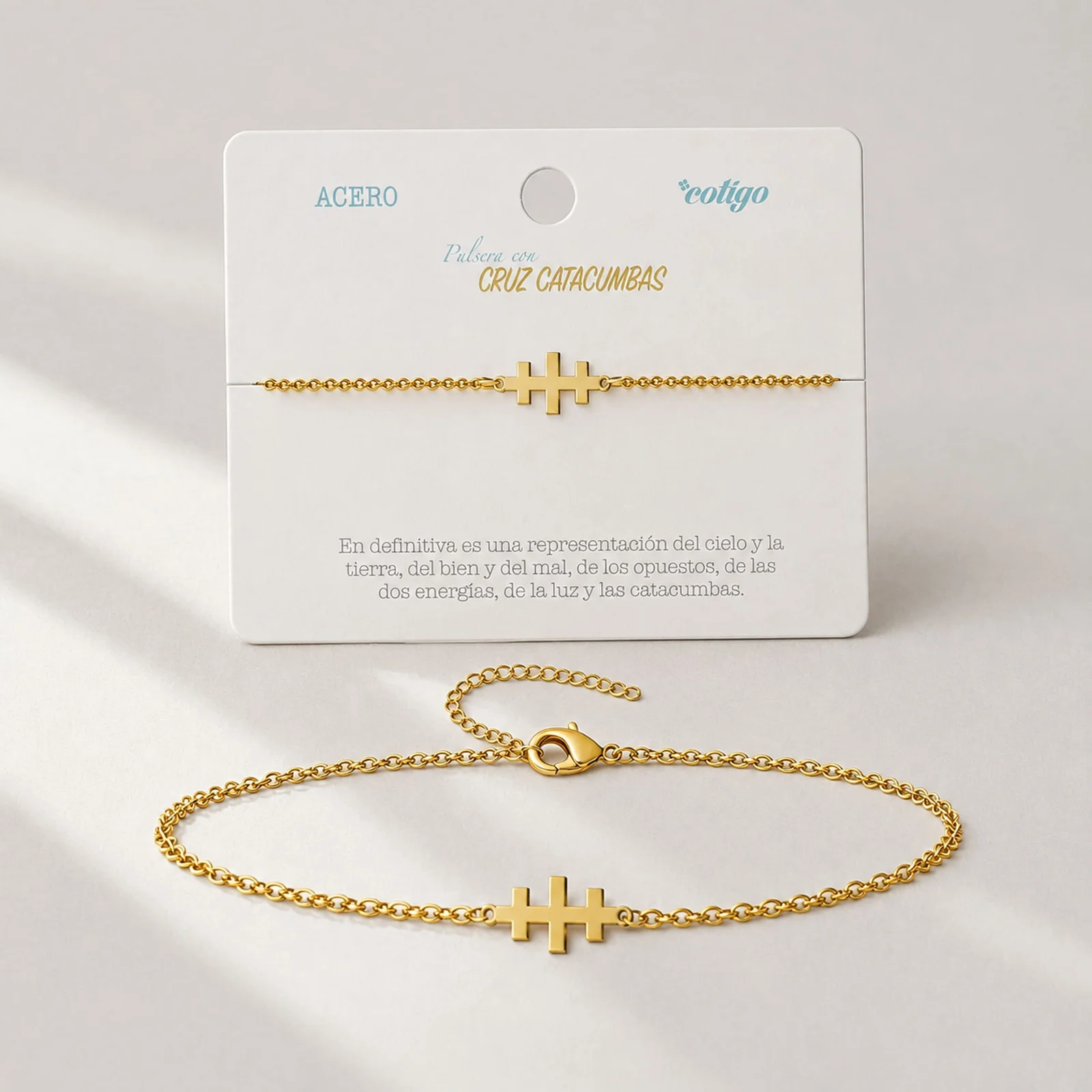 PULSERA CRUZ CATACUMBASACERO DORADO