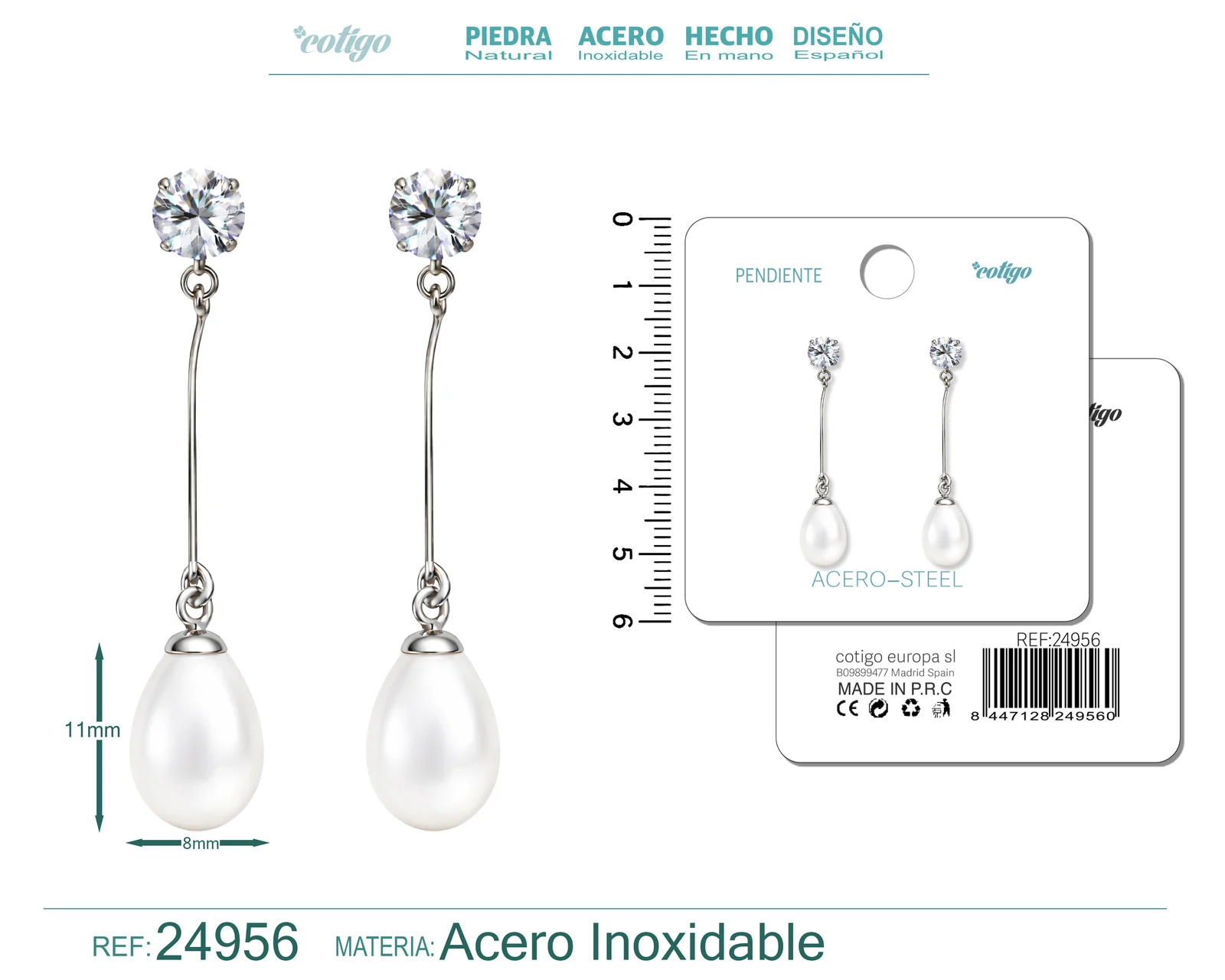 PENDIENTE DE PERLA CON ACCESORIO ACERO