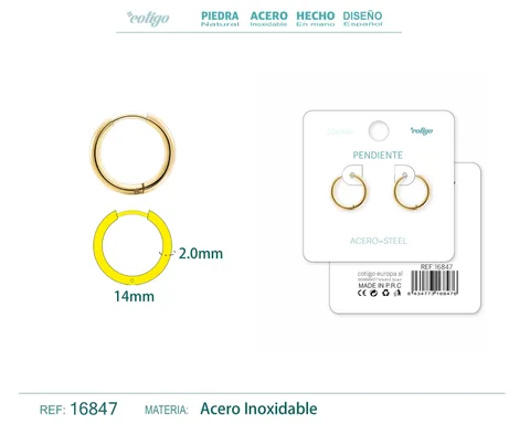 PENDIENTE ARO ACERO 2.0X14 MM DORADO