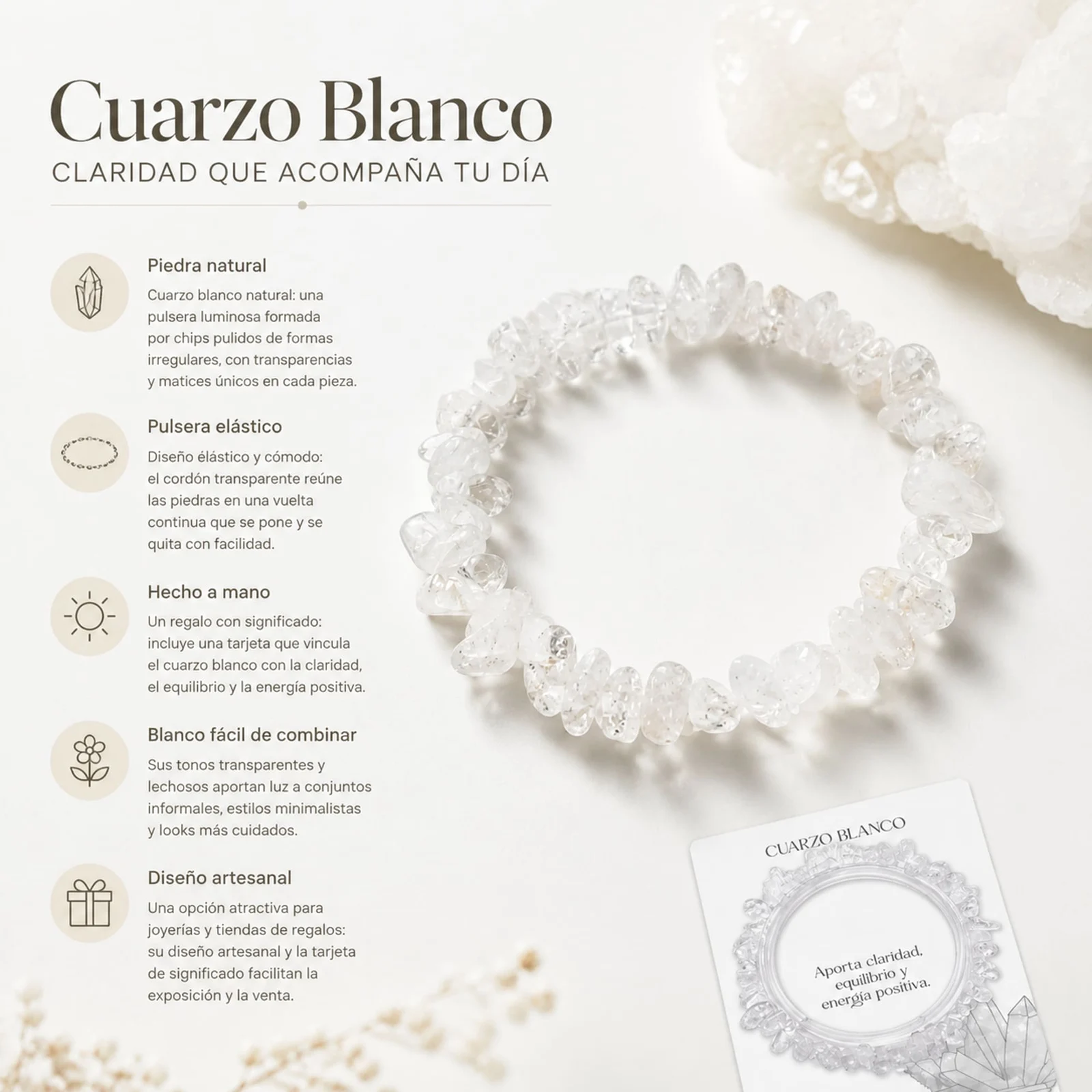 Pulsera Piedra natural Cuarzo Blanco