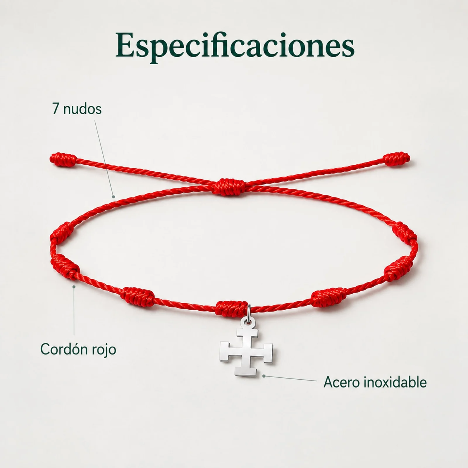 PULSERA 7 NUDOS CON CRUZ POTENZADA COLOR PLATEADO