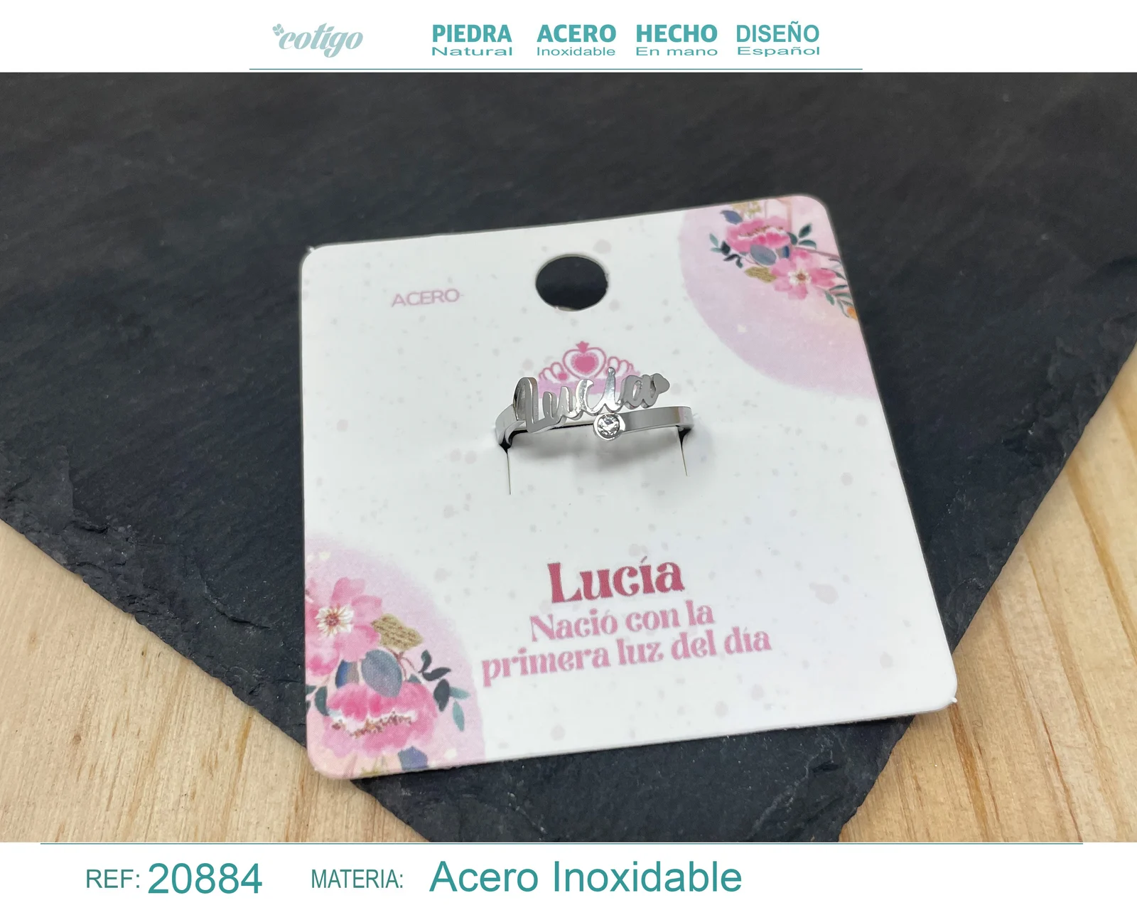 ANILLO NOMBRE LUCÍA ACERO COLOR PLATEADO